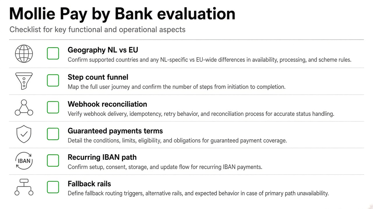 Evaluation checklist for Mollie Pay by Bank for EU payments teams