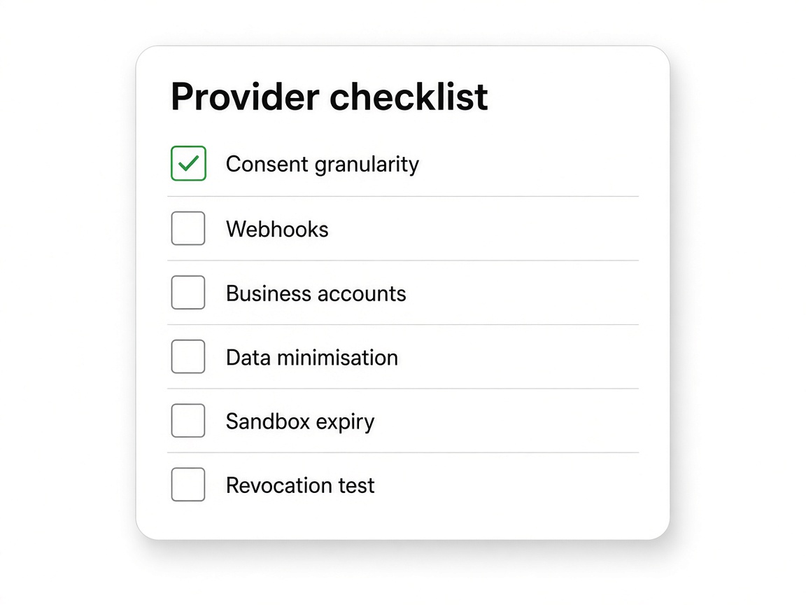 Provider checklist graphic for open banking AI agent access and consented AIS