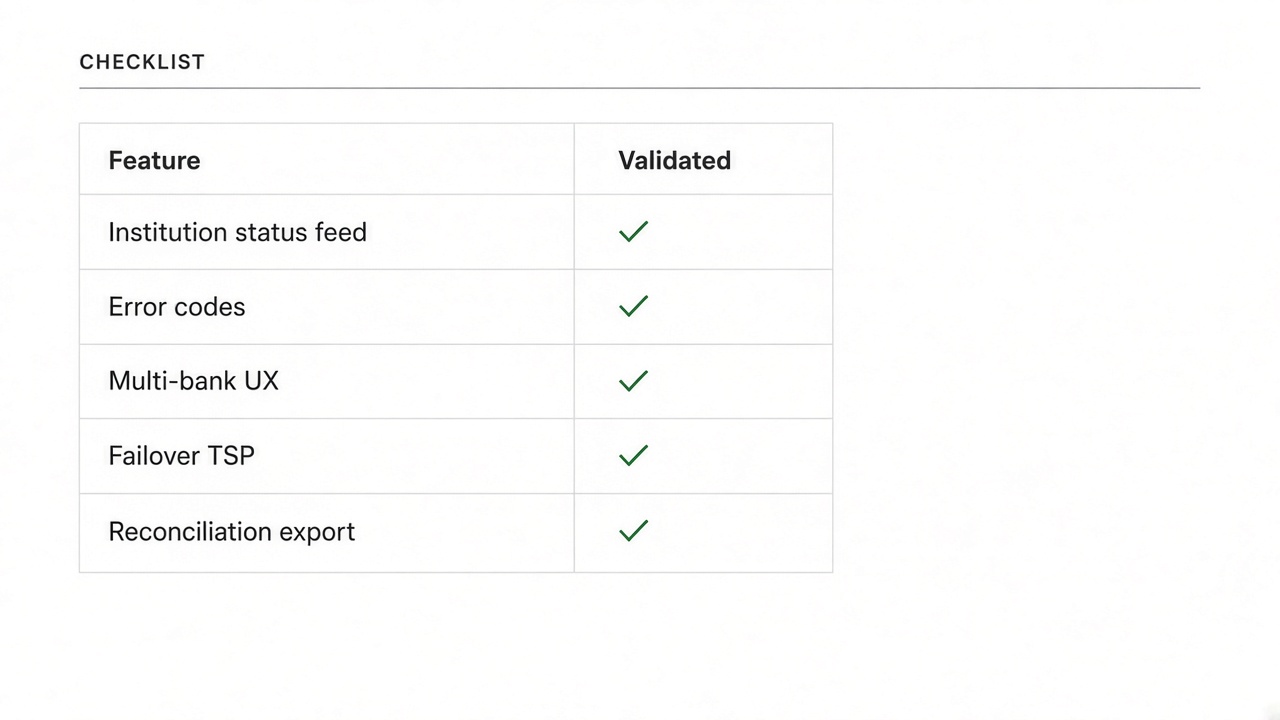Pay by bank bank outage provider evaluation checklist for EU checkout teams